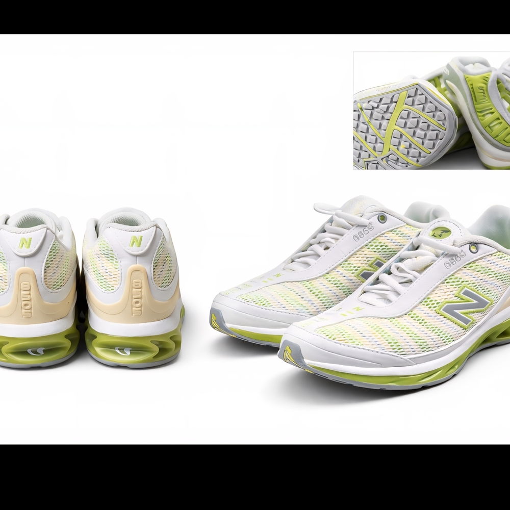 New Balance White and Lime Green Running Shoes